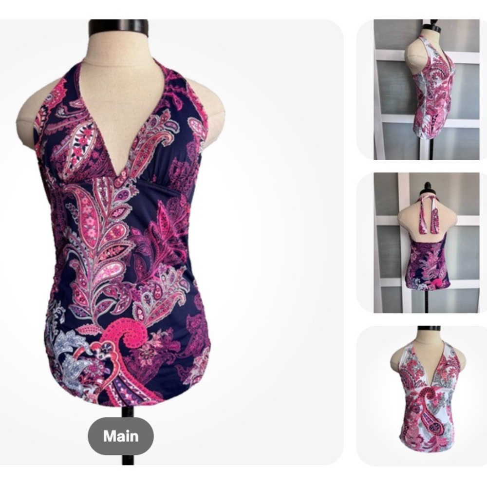 Tommy Bahama Womens Reversible Halter Tankini Top S 6/8 Paisley Boho Swimwear